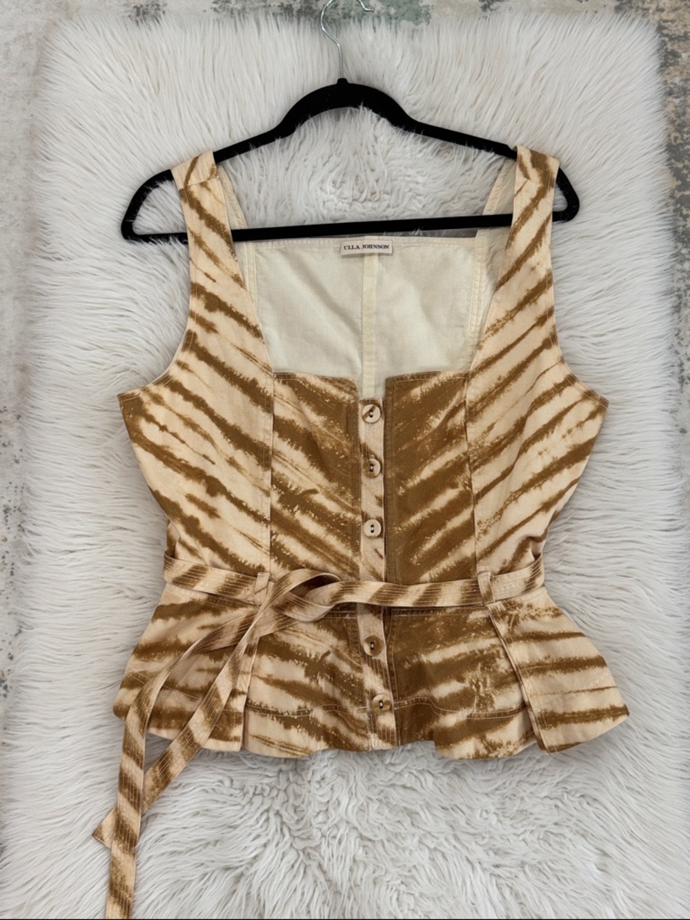 Ulla Johnson Tan Striped Button-Front Tank Top
